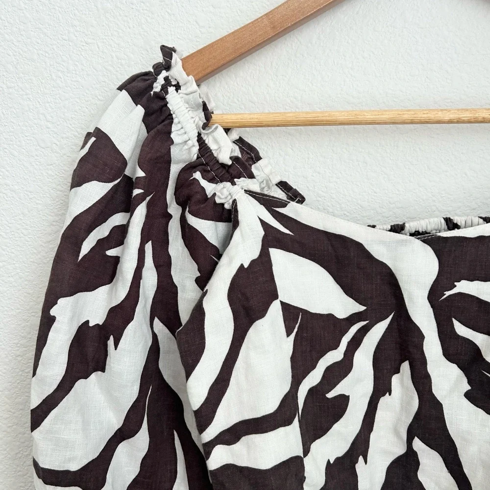Faithfull The Brand Zebra Print Linen Crop Blouse Size 4